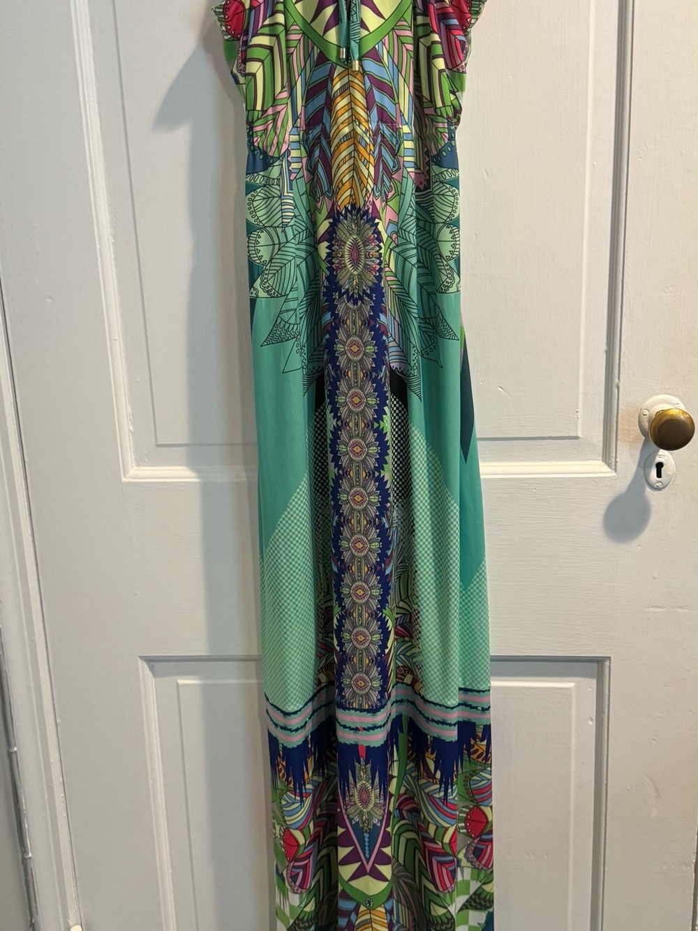 Hale Bob Lime & Teal Geometric Halter Maxi Dress - Picture 3 of 8